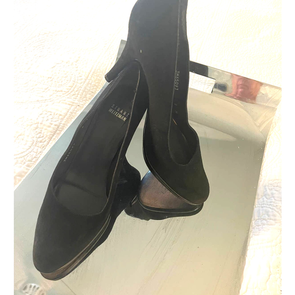 Stuart Weitzman Classic Platform Black Suede Pump… - image 1
